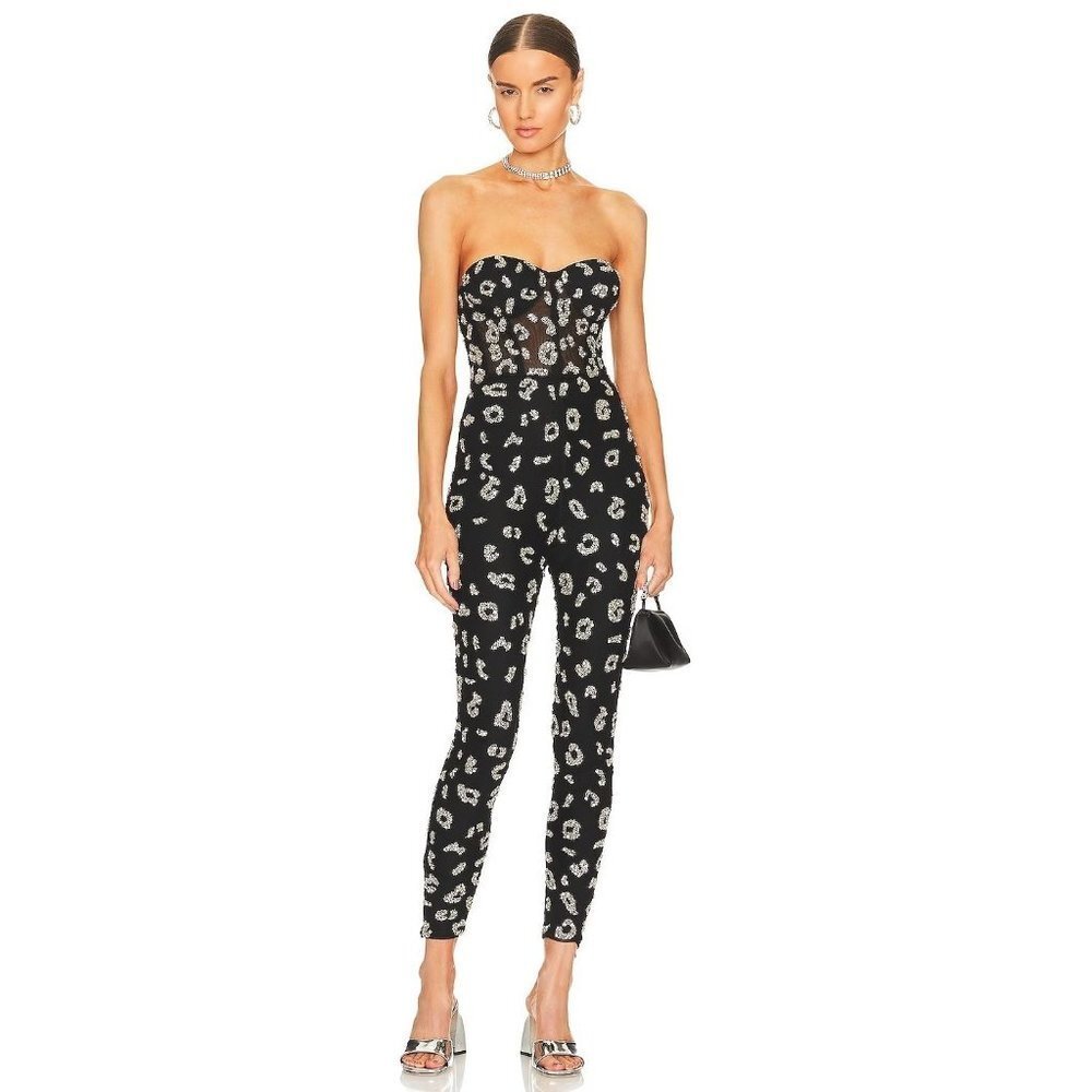 Retrofete Kendall Jumpsuit in Black & Silver Leopard Large New Womens Dressy